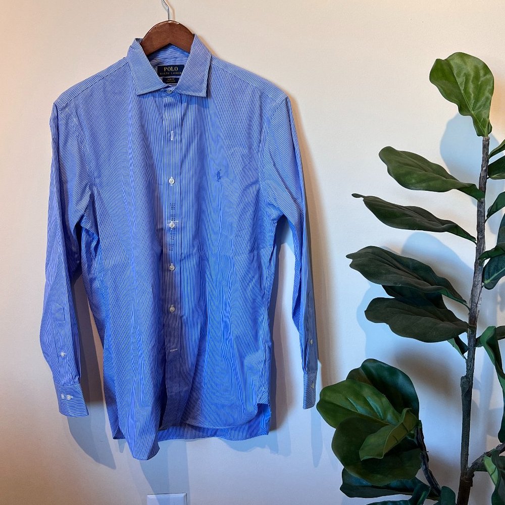 Polo Ralph Lauren Men's Long Sleeve Striped Dress Shirt Color Blue Size M